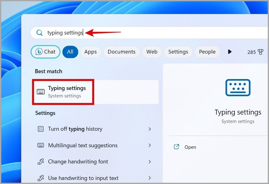 Abra la configuración de tipeo en Windows