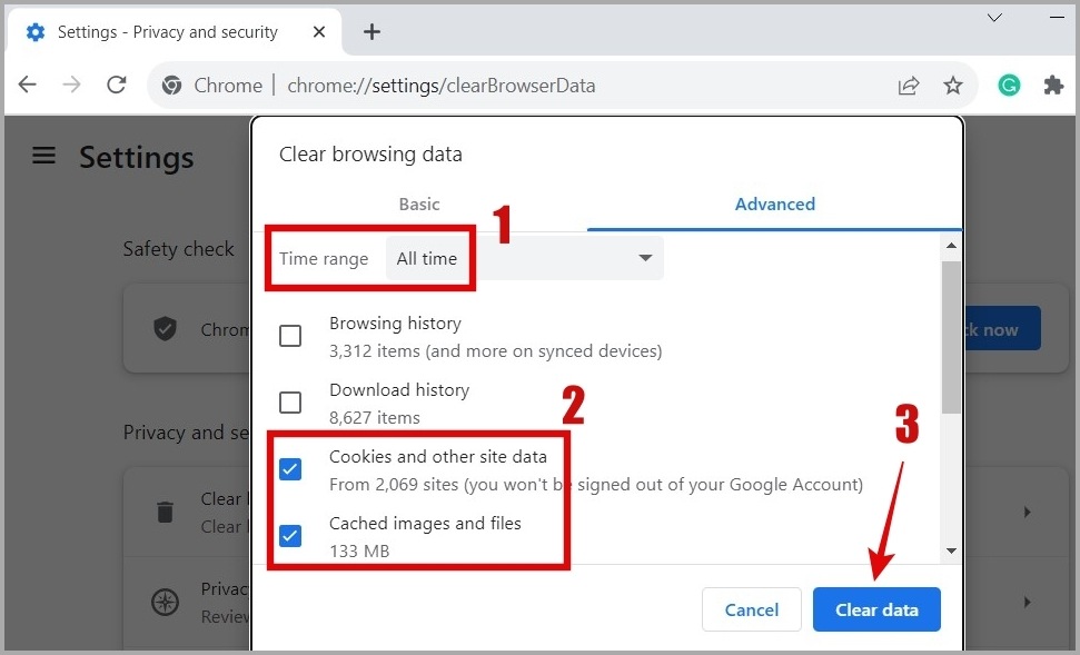 Borrar el caché y las cookies en Chrome en el escritorio