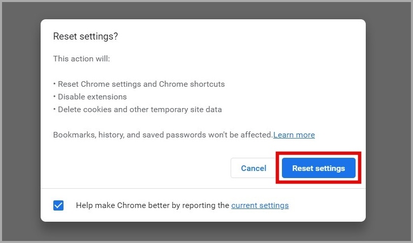 Confirmar Restablecer Chrome