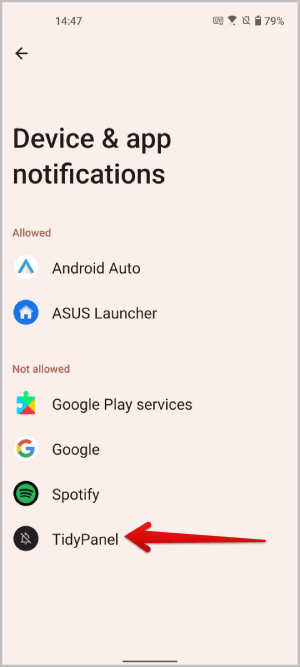 Permiso de notificación de panel ordenado