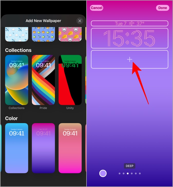 Opción de widgets de pantalla de bloqueo de iPhone