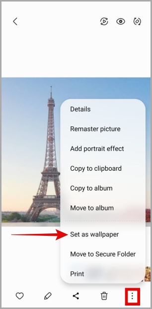 Establecer como fondo de pantalla en el teléfono Samsung