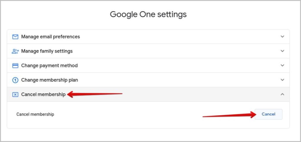 Cancelar la membresía en Google One