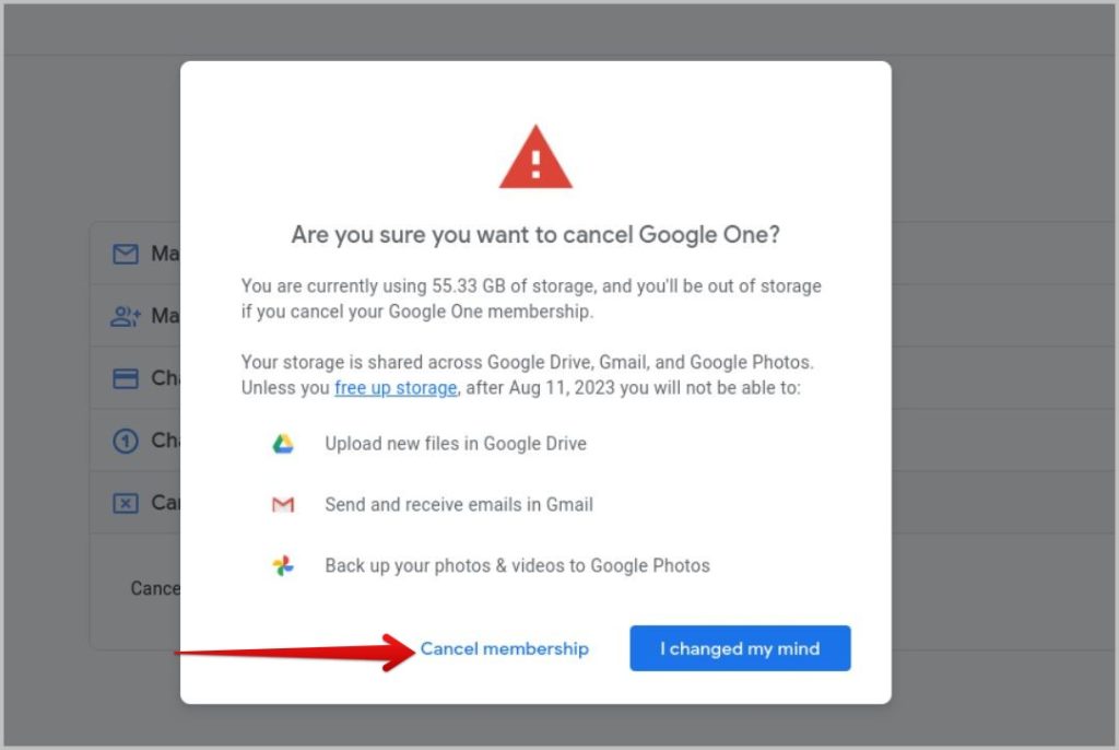 Cancelar la membresía en Google One