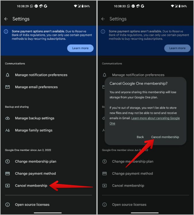 Suscripción de Cenceling en Google One