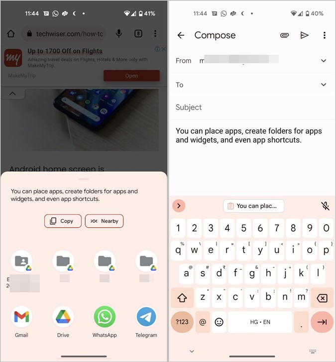 Aplicación de compartir el portapapeles de Android 13