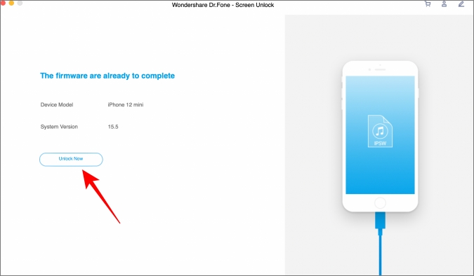Dr.Fone formando iPhone para eliminar el código de contraseña