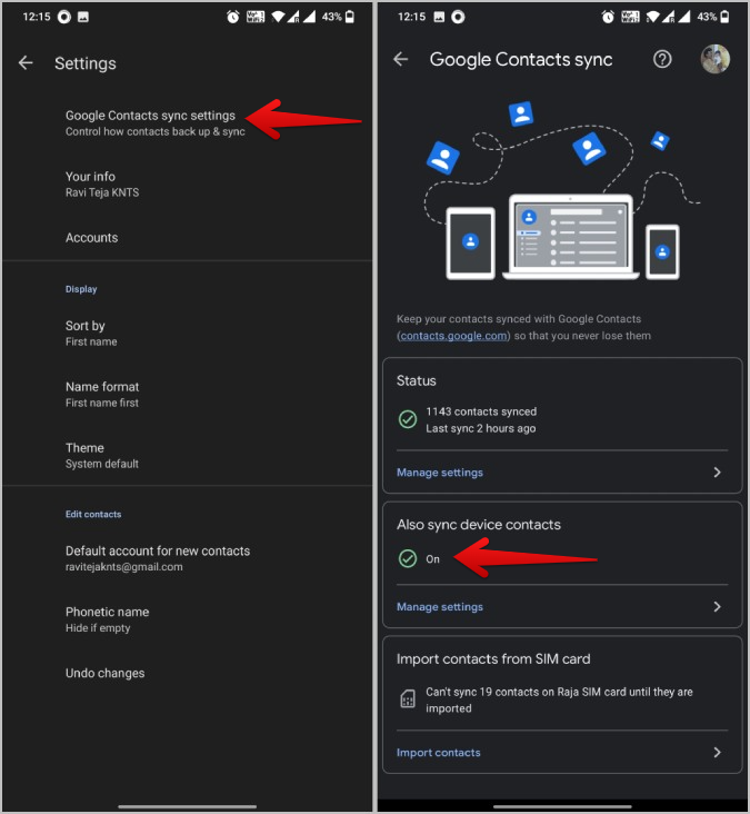 CONTACTOS DEL DISPOSITIVO DE SINCURACIÓN con Google