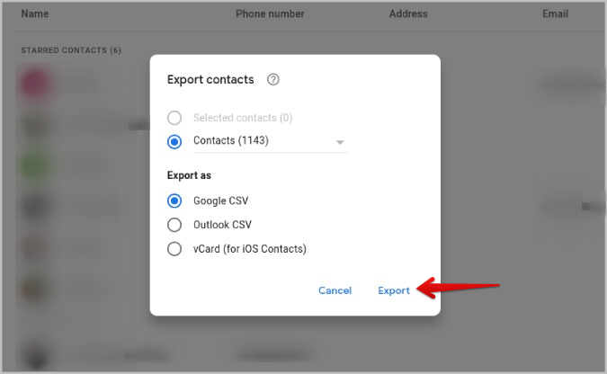 Exportar contactos en Google CSV o Outlook CSV