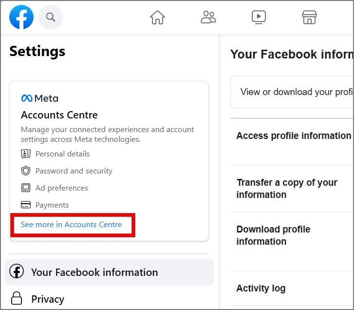 ir al centro de cuentas meta