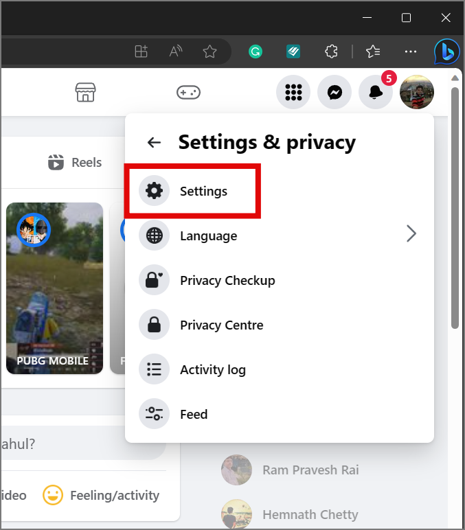 Ir a la configuración de Facebook