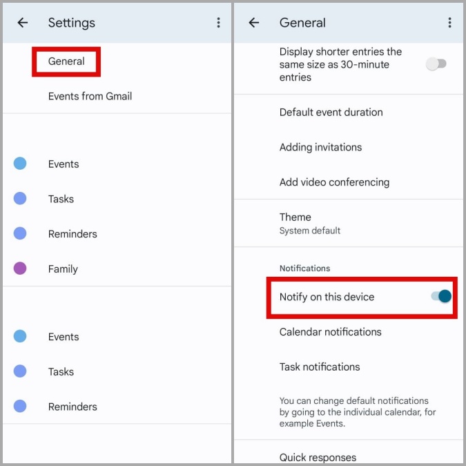 Habilite las notificaciones de Google Calendar en Android