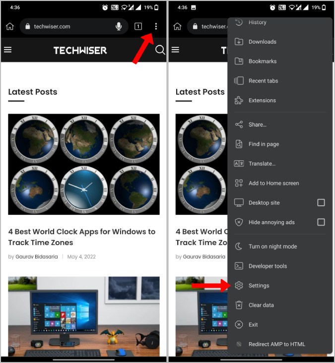 Configuración de apertura en el navegador Kiwi