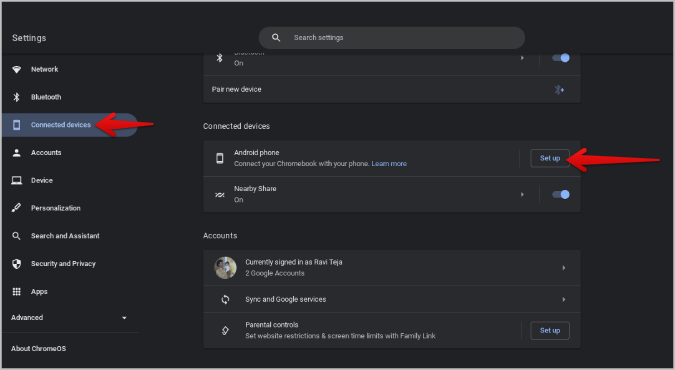 Configuración de la conexión del teléfono Android en Chromeos