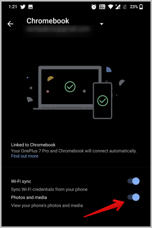Habilitar fotos y medios en el teléfono Android para Chromebook