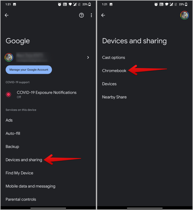 Abra la configuración de Chromebook en Android