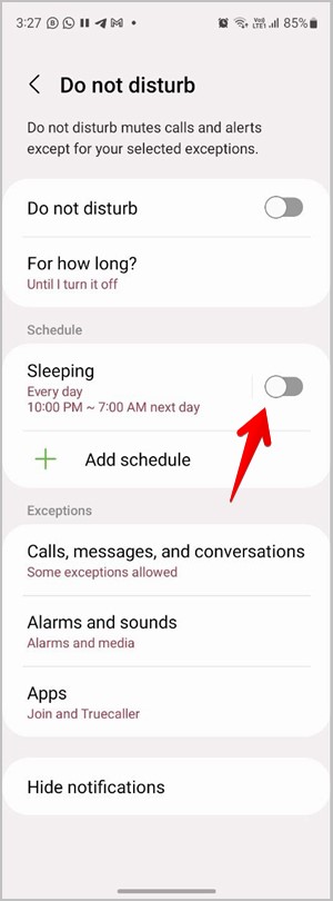 El teléfono Samsung Galaxy no molesta el horario de modo