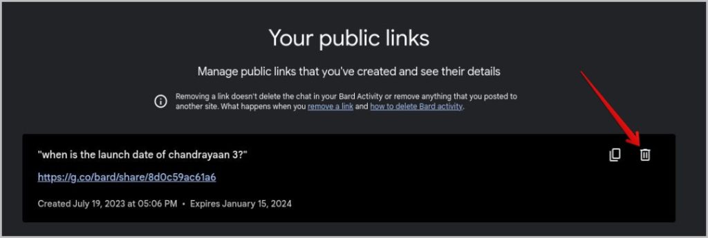 Eliminar enlaces públicos en Google Bard