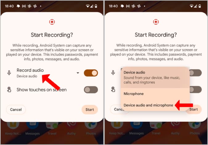 Configuración de sonido en la grabadora de pantalla de píxeles