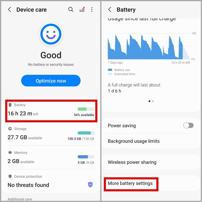 Más configuración de batería en Android