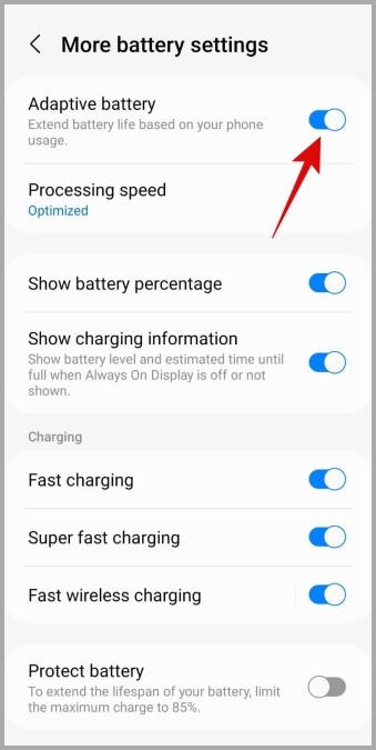 Habilite la batería adaptativa en el teléfono Android