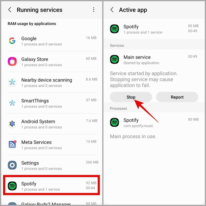 Detener los servicios de aplicaciones en el teléfono Android