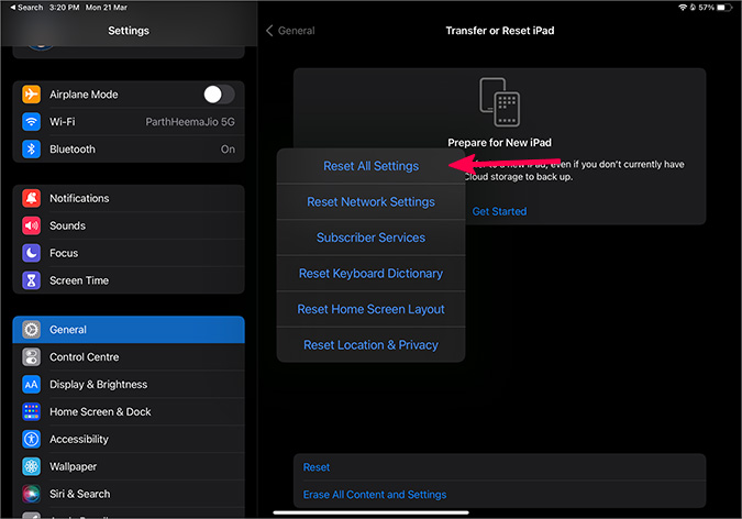 Restablecer todas las configuraciones en iPad