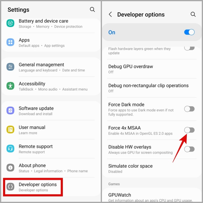 Habilitar 4x MSAA en el teléfono Android