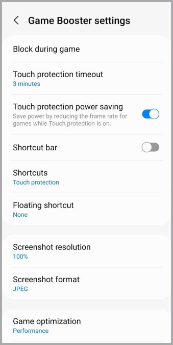 Configuración de refuerzo de juegos en el teléfono Samsung