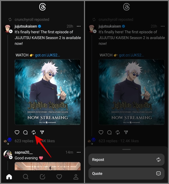 Icono de repost en los hilos