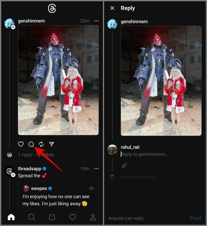 Icono de chat en hilos publicar