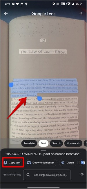 Google Lens para texto en vivo en Android