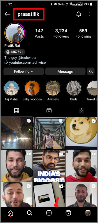 Observe el nombre de usuario de su amigo de Instagram