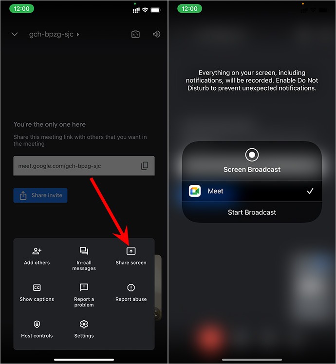 Compartir pantalla en iPhone con Google Meet