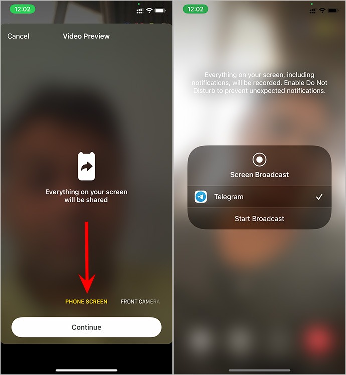 Compartir pantalla en iPhone Telegram