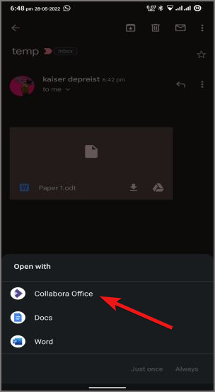 Bandeja de entrada de Gmail ODT abierta en colabora