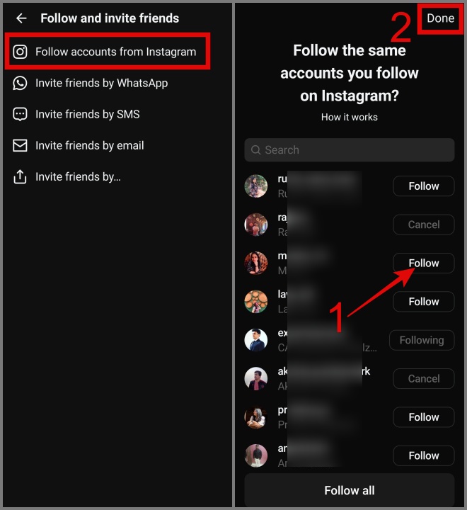 Elija a sus amigos de Instagram para seguir en los hilos