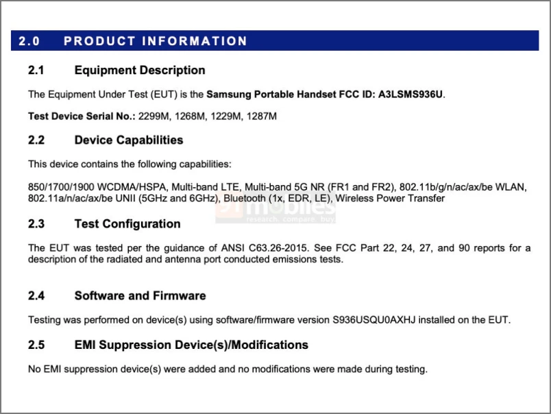 Listado de certificación Galaxy S25 FCC