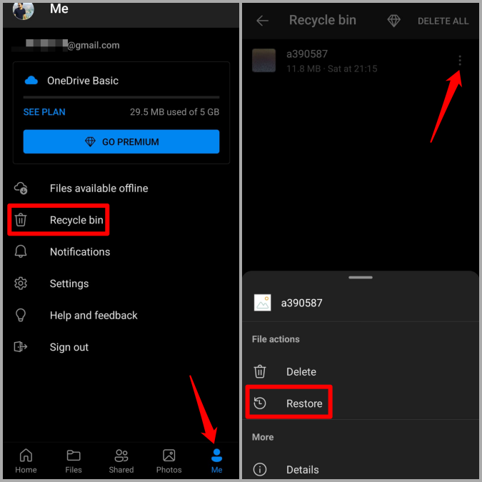 Restaurar foto eliminada de OneDrive