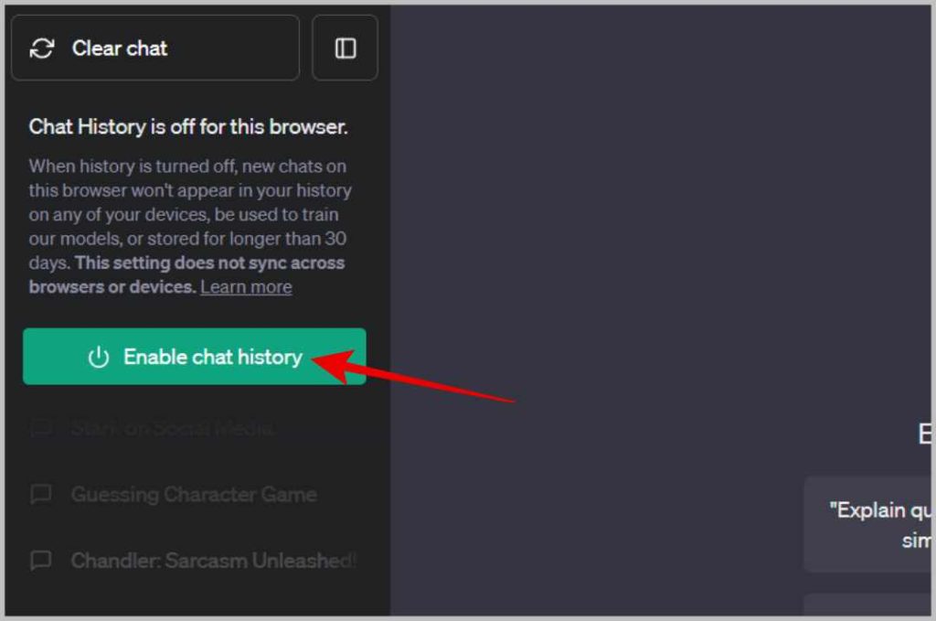 Habilitando el historial de chat en chatgpt