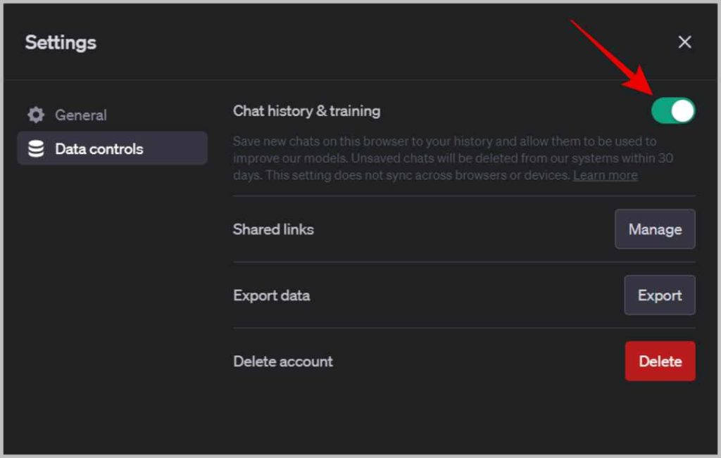 Desactivar el historial de chat y la capacitación en Chatgpt