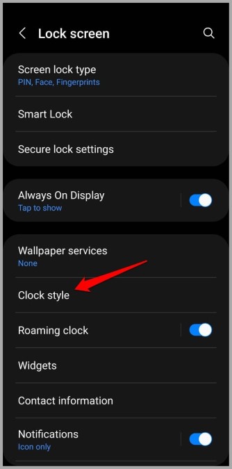 Bloquear estilo de reloj de pantalla en el teléfono Samsung