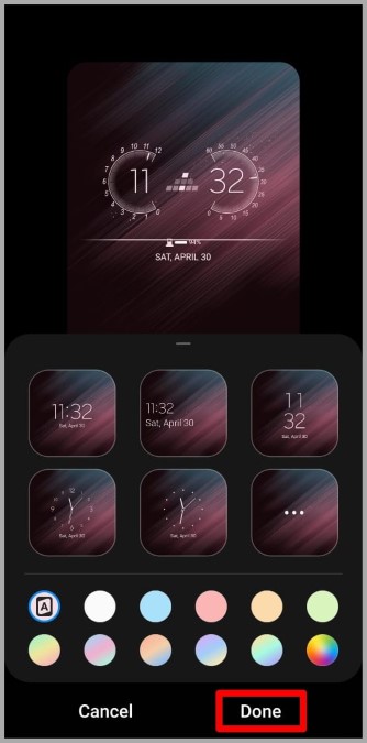 Cambiar el estilo de reloj de la pantalla de bloqueo en el teléfono Samsung