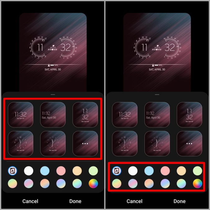 Bloquear estilos de reloj de pantalla en el teléfono Samsung