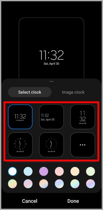Estilos de reloj AOD en el teléfono Samsung