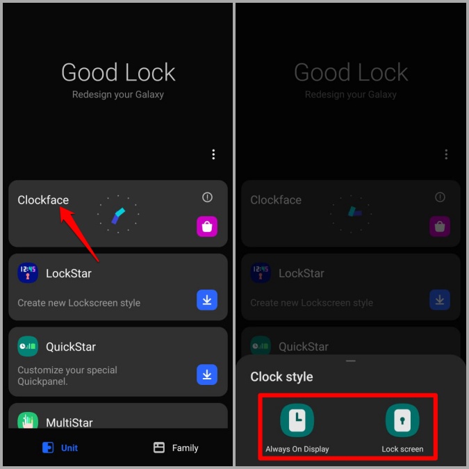 Use el módulo Clockface en el teléfono Samsung