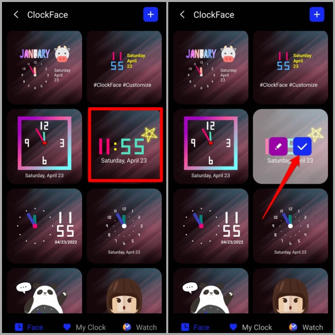 Aplicar la cara del reloj en el teléfono Samsung