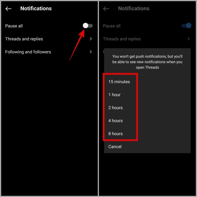 PAUSE HIREDS Notificaciones de la aplicación en Android o iPhone