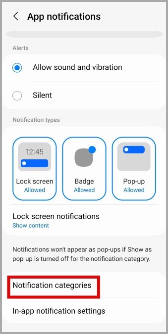 Categorías de notificación de la aplicación de hilos en Android