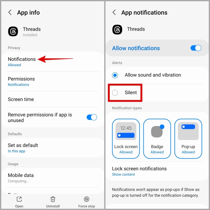 Silence Threads Notificaciones de la aplicación en Android